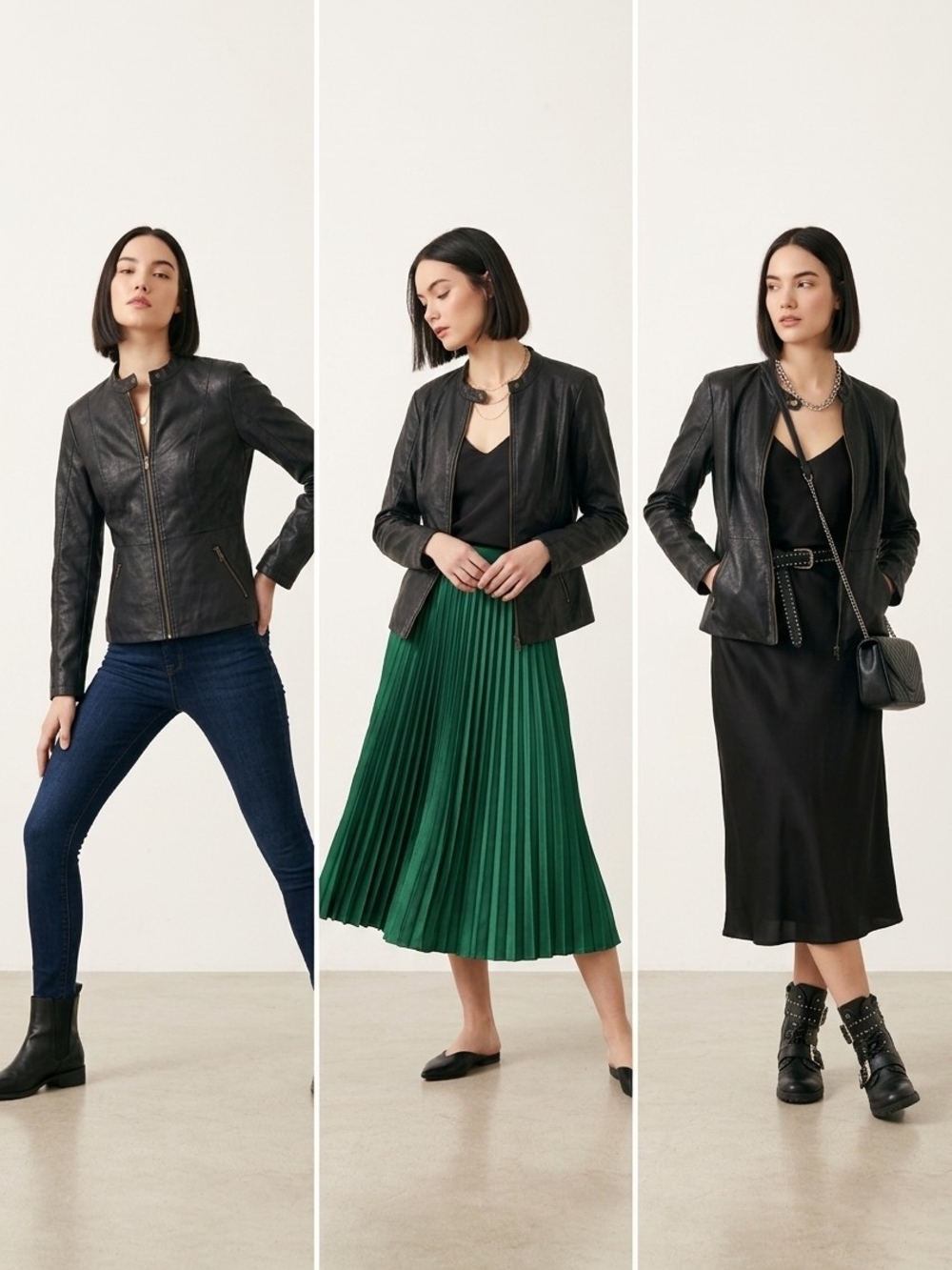 Colleen Lopez Black Leather Zip-Front Moto Jacket